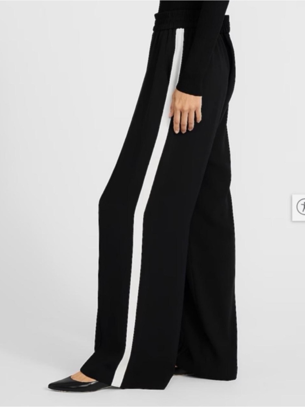 Express Black Wide-Leg Track Pants with White Side Stripe